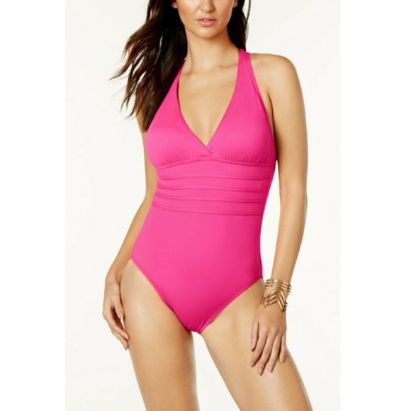 La Blanca Strappy Ruched Halter One-Piece Swimsuit - Picture 1 of 3